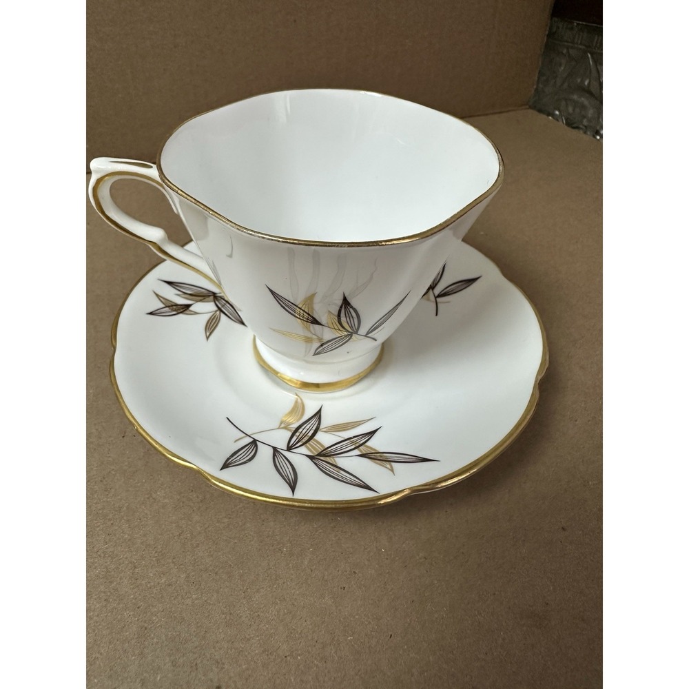 Vintage Collingwoods Teacup Saucer Set Gold Brown Leaves Fine Bone China England